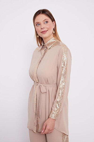 Levidor K.Beige Sequin Detailed Double Suit