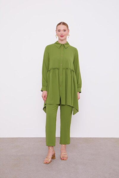 Levidor Πράσινο φιστίκι σιφόν με πλισέ κάτω από το στήθος Σετ δύο τεμαχίων