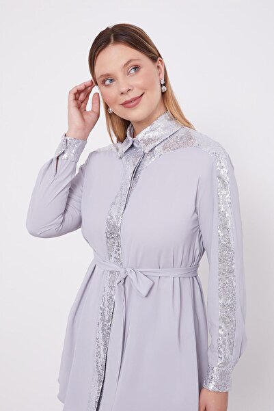 Levidor Γκρι παγιέτες Λεπτομερές διπλό κοστούμι