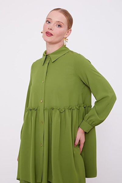 Levidor Πράσινο φιστίκι σιφόν με πλισέ κάτω από το στήθος Σετ δύο τεμαχίων