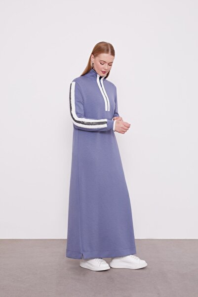 Levidor Mavi Kolları Kürk Detaylı Elbise