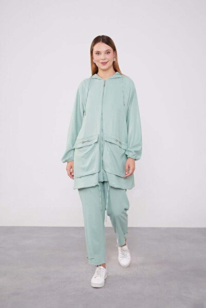 Levidor Mint Green Hooded Zipper Closure Sports Set