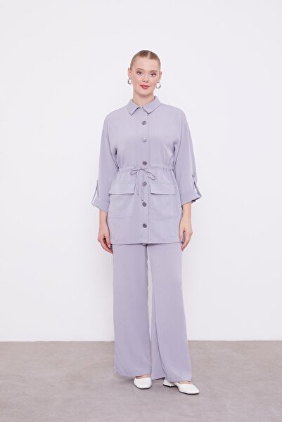 Levidor Gri Büzgü Kumaş İkili Takım