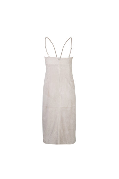 Desa Verona Bej Kadın Nakışlı Süet Deri Elbise