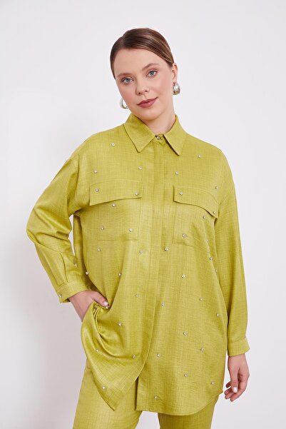 Levidor Acid Stone Embroidered Melange Shirt Double Set