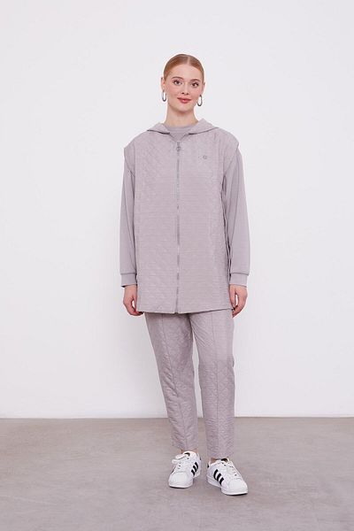 Levidor Gray Quilted Hooded Vest Double Suit
