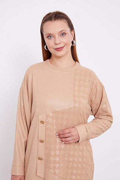 Levidor Σετ τουνίκ με μοτίβο ασύμμετρης κοπής σε μπεζ χρώμα