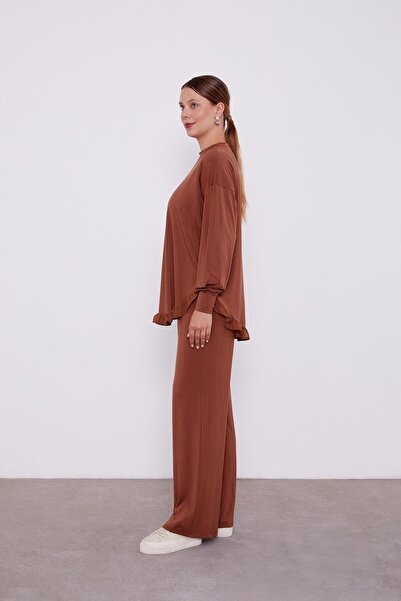 Levidor Brown Chiffon Flounce Sports Suit