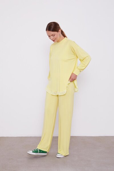 Levidor Yellow Chiffon Flounce Sports Suit