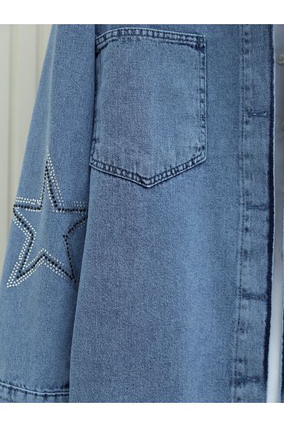 Modamorfo Jachetă de blugi cu buzunar dublu Ice Blue Star Stone