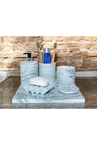 Chiko Mall Set de accesorii pentru baie din beton cu detalii din marmură (5 b...