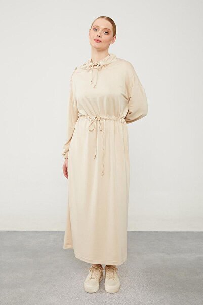 Levidor Beige Neck and Waist Rope Tie Dress