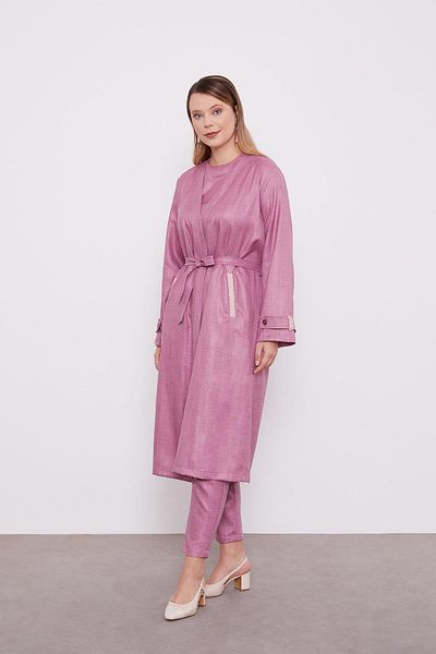 Levidor Plum Embroidered Melange Kimono Triple Set
