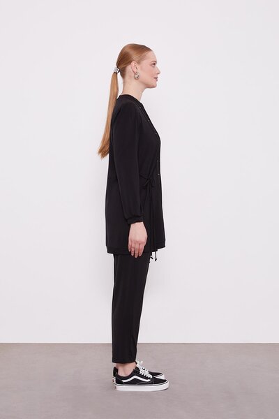 Levidor Black Sports Suit with Rope Ties on the Sides