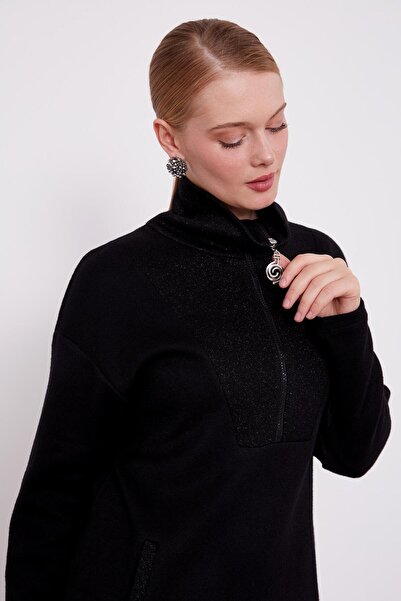 Levidor Black Glitter Detailed Cashmere Double Set