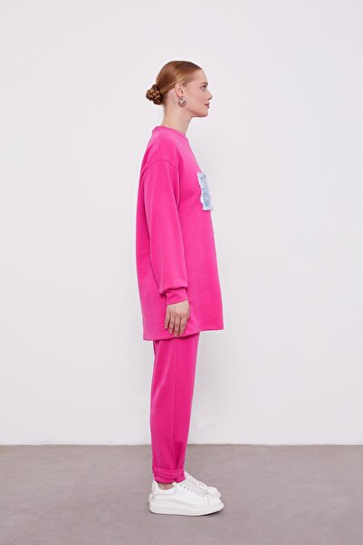 Levidor Fuchsia Denim Detailed Sport Suit