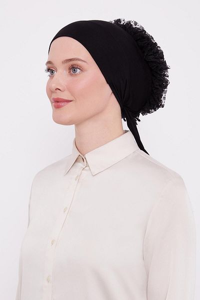 Levidor Black Silicone Seamless Ruffled Bonnet