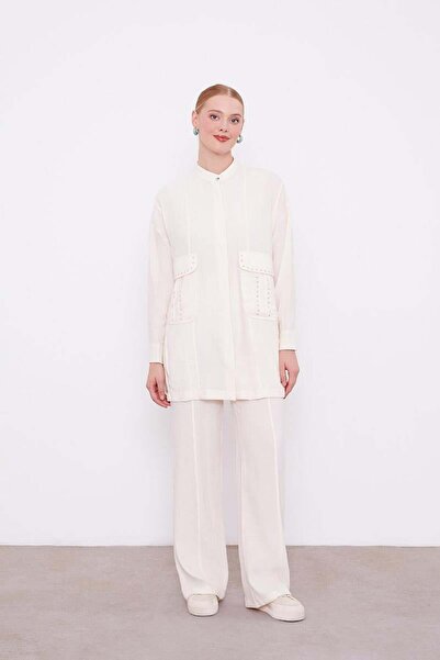 Levidor Ecru Stone Pocket Detailed Double Suit