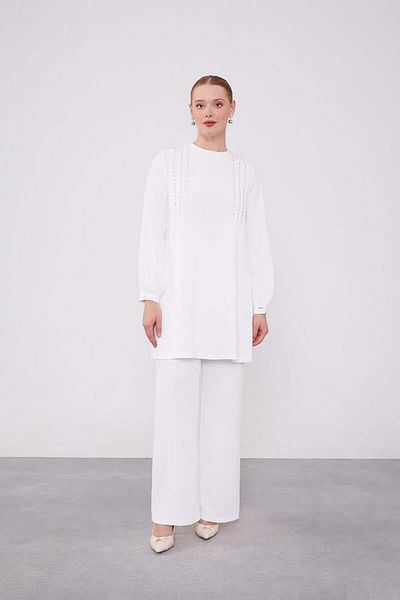 Levidor Ecru Beaded Tunic Set