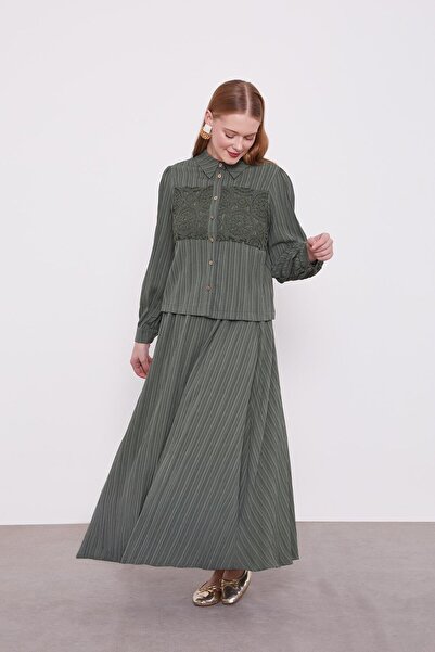 Levidor Khaki Embroidery Detail Skirt Set