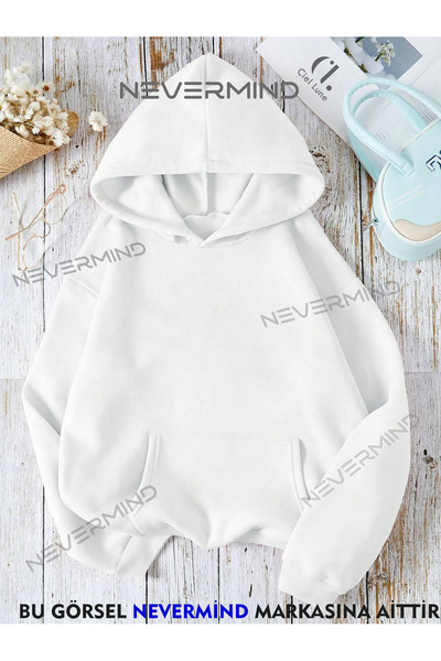 NEVERMIND Unisex Saint Nevermind Slogan Oversize φούτερ με κουκούλα - 3 κλωστές