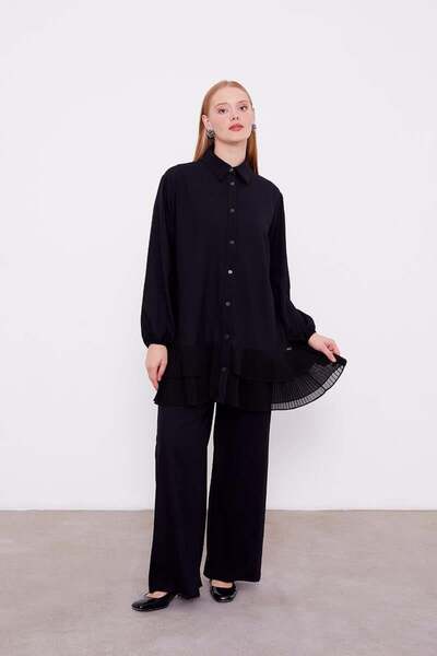 Levidor Μαύρη Φούστα Πλισέ Πουκάμισο Κοστούμι τουνίκ γιακά