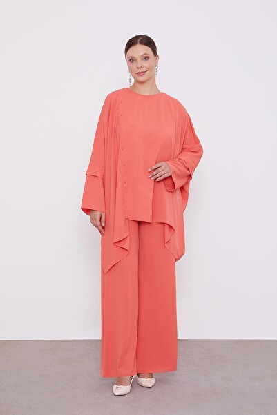 Levidor Orange Stone Embroidered Tunic Set