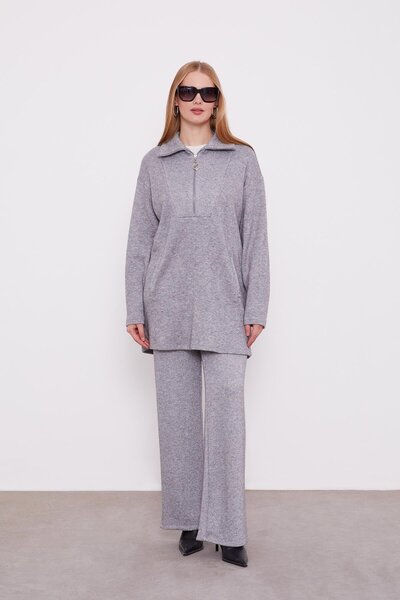 Levidor Gray Glitter Detailed Cashmere Double Suit
