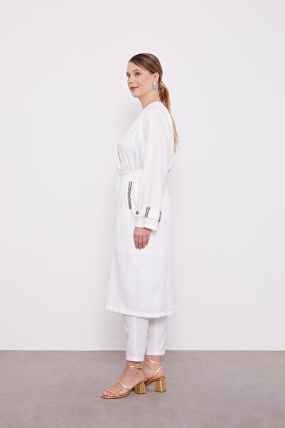 Levidor Τριπλό Σετ Κιμονό Μελανζέ Κεντημένο σε Εκρού