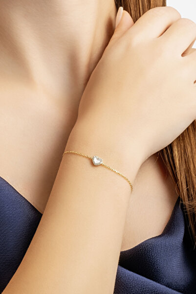 So CHIC... Sedef Kalbi 18 Ayar Sarı Altın Kaplama 19 Cm Gümüş Minimal Bileklik