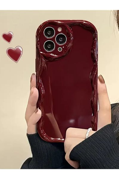 KVK PRİVACY iPhone 13 Pro Compatible Case Wavy Edge Stylish Shock Resistant Soft Silicone Cover Claret Red
