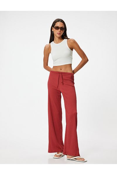 Koton Ribbed Waist Tied Wide Leg Trousers