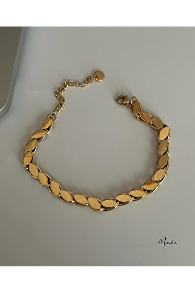 Maide Jewelry سوار من الفولاذ سوار كبير من الشعير لون ذهبي