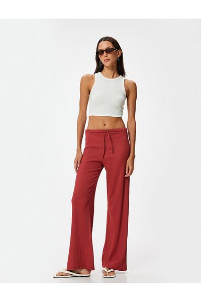 Koton Ribbed Waist Tied Wide Leg Trousers