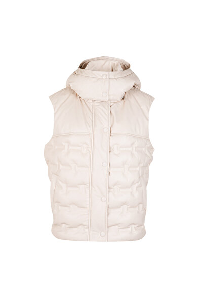 Desa Anitra Krem Kadın Kapüşonlu Puffer Deri Yelek