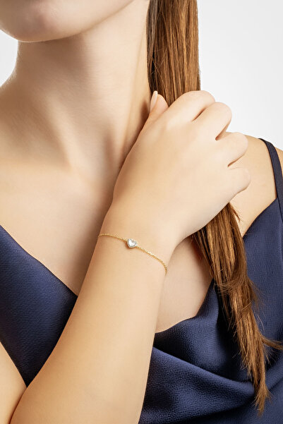 So CHIC... Sedef Kalbi 18 Ayar Sarı Altın Kaplama 19 Cm Gümüş Minimal Bileklik