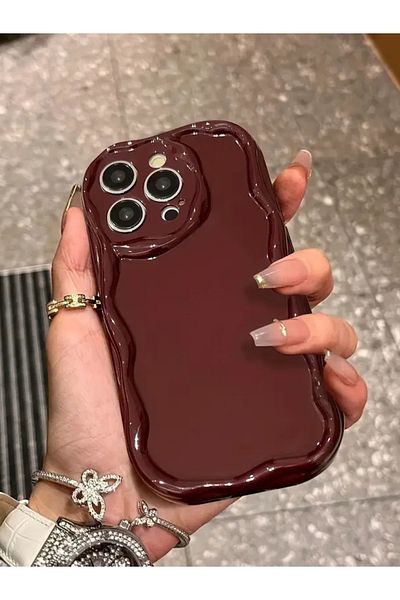 KVK PRİVACY iPhone 13 Pro Compatible Case Wavy Edge Stylish Shock Resistant Soft Silicone Cover Claret Red