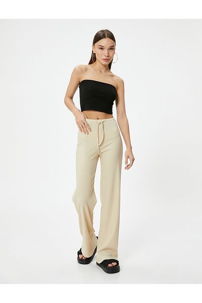 Koton Gerippte Hose mit weitem Bein und Bindegürtel