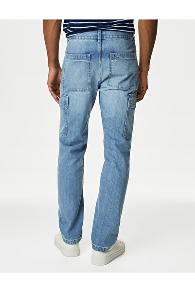 Marks & Spencer Saf Pamuklu Straight Fit Kargo Jean Pantolon