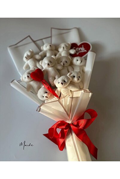 Maide Jewelry Sevgiliye Beyaz Ayıcık Buketi Sevgililer Günü Arkadaşa Hediye