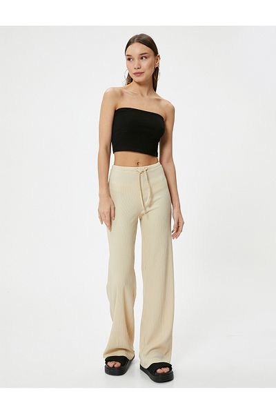 Koton Gerippte Hose mit weitem Bein und Bindegürtel