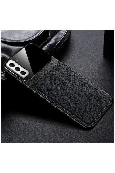 Zebana Samsung Galaxy S21 FE 5G Uyumlu Kılıf Lens Deri Kılıf Siyah