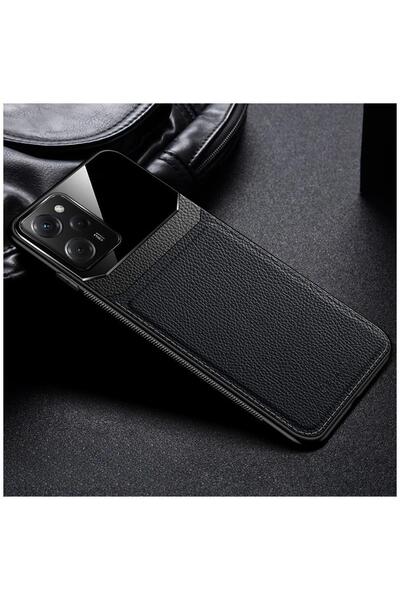 Zebana Xiaomi Poco X5 Pro 5G Uyumlu Kılıf Zebana Lens Deri Kılıf Siyah