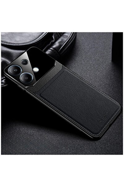 Zebana Xiaomi Redmi Note 13 5G Uyumlu Kılıf Lens Deri Kılıf Siyah