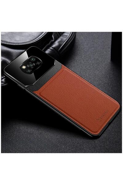 Zebana Xiaomi Poco X3 Pro Uyumlu Kılıf Lens Deri Kılıf Kahverengi