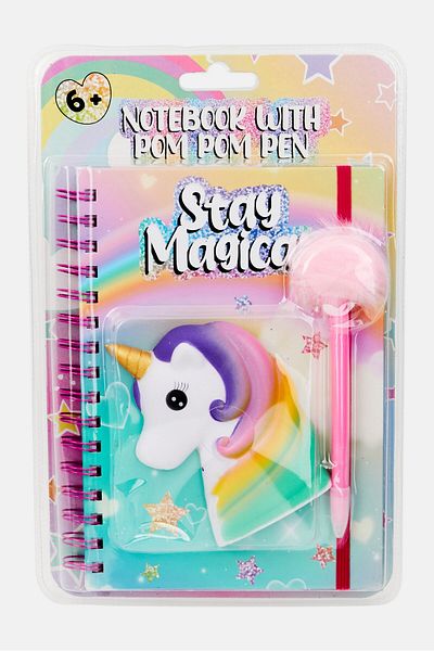 Votum Stay Magical Spiral Notebook With Pom Pom Pen, Green Combo
