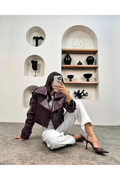 nekcollection Women's Burgundy Padded Lined Leather Jacket