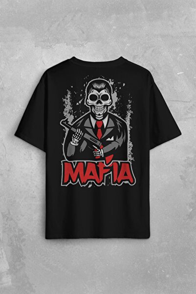 ZOKAWEAR Унисекс тениска с щампа на Череп Ганстер и Мафия, голям размер, с ща...