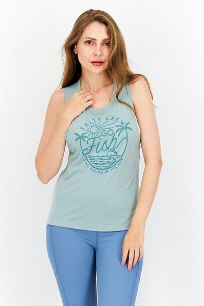 Salty Crew Women Scoop Neck Sleeveless Graphic Top, Sage