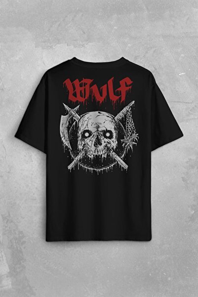 Kendim Seçtim Wulf Metal Rock Band Skull Skull Urban Gothic Tricou supradimensionat cu imprimeu în față Tricou unisex
